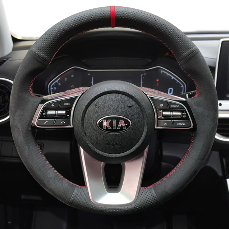 

For KIA sportage forte k3 k5 k2 kx3 Pegas kx1 DIY customized leather suede carbon fiber hand sewn steering wheel cover