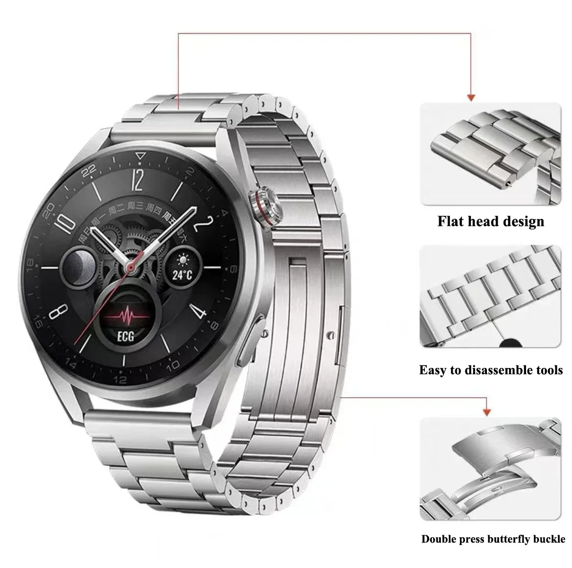 Elegant Titanium Metal Strap Luxury Business Wristband with Link Bracelet Design, 20/22mm