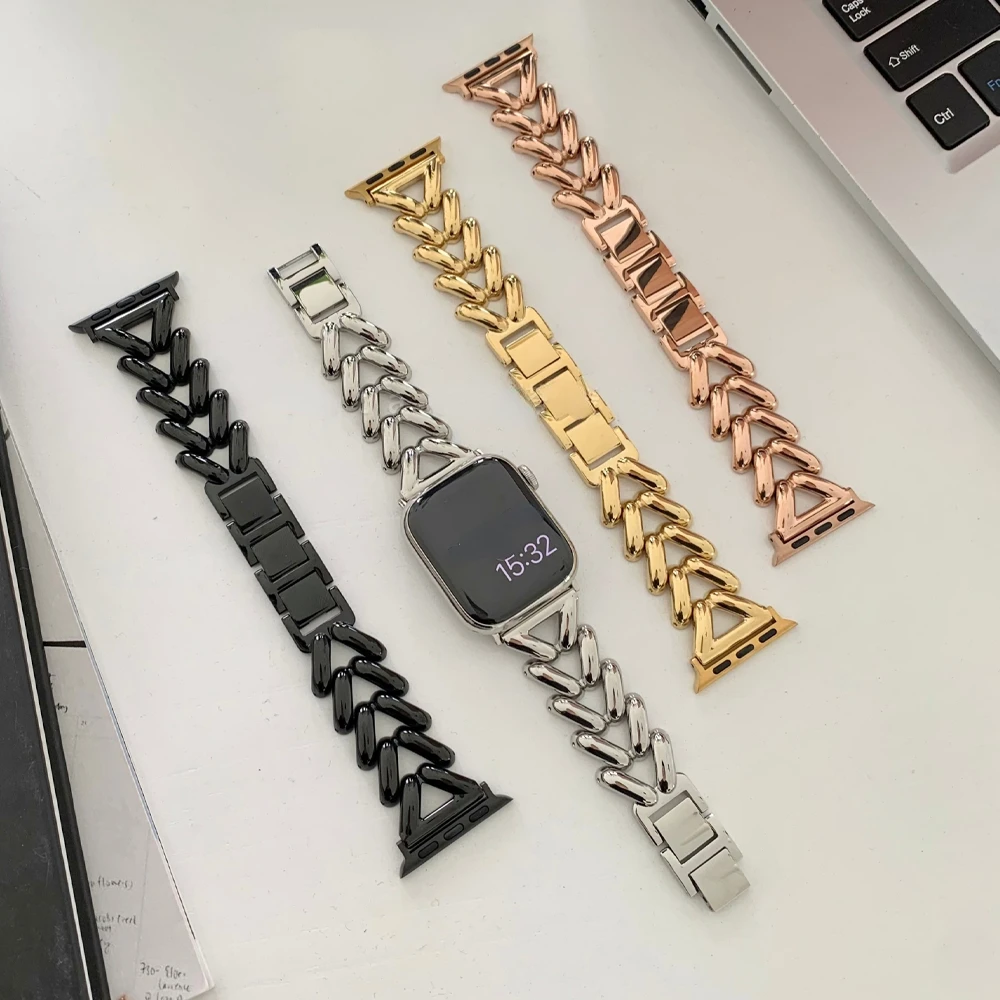 Luxury Watch Band for Apple Watch 8 7 41 45mm 6 5 4 Women Rhombus Stainless  Steel Bracelet for iWatch Ultra 44 40 42 38MM Strap - AliExpress