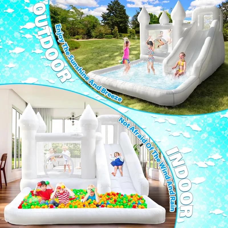 White Inflatable Bounce House with Slide 2