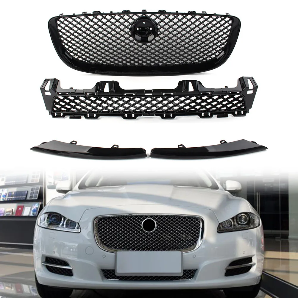 

4Pcs Front Bumper Grille Upper+Lower Mesh Grill Glossy Black Car Accessories For Jaguar XJ 2010 2011 2012 2013 2014 2015