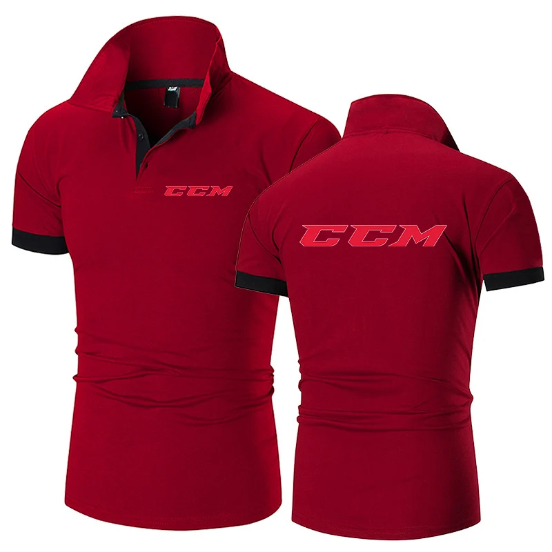 CCM 2023 Fashion Polo T Shirt for Men Silm Business Running Polos Collar Short-sleeved Breathable Button Blouse Summer Clothing