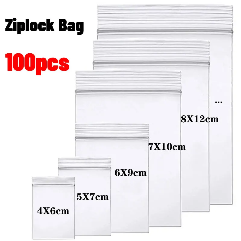 

100Pcs Thicken Zipper Sealed Bags Clear Plastic Storage Bag for Small Jewelry Food Packing Reclosable Ziplock Sealing Bags