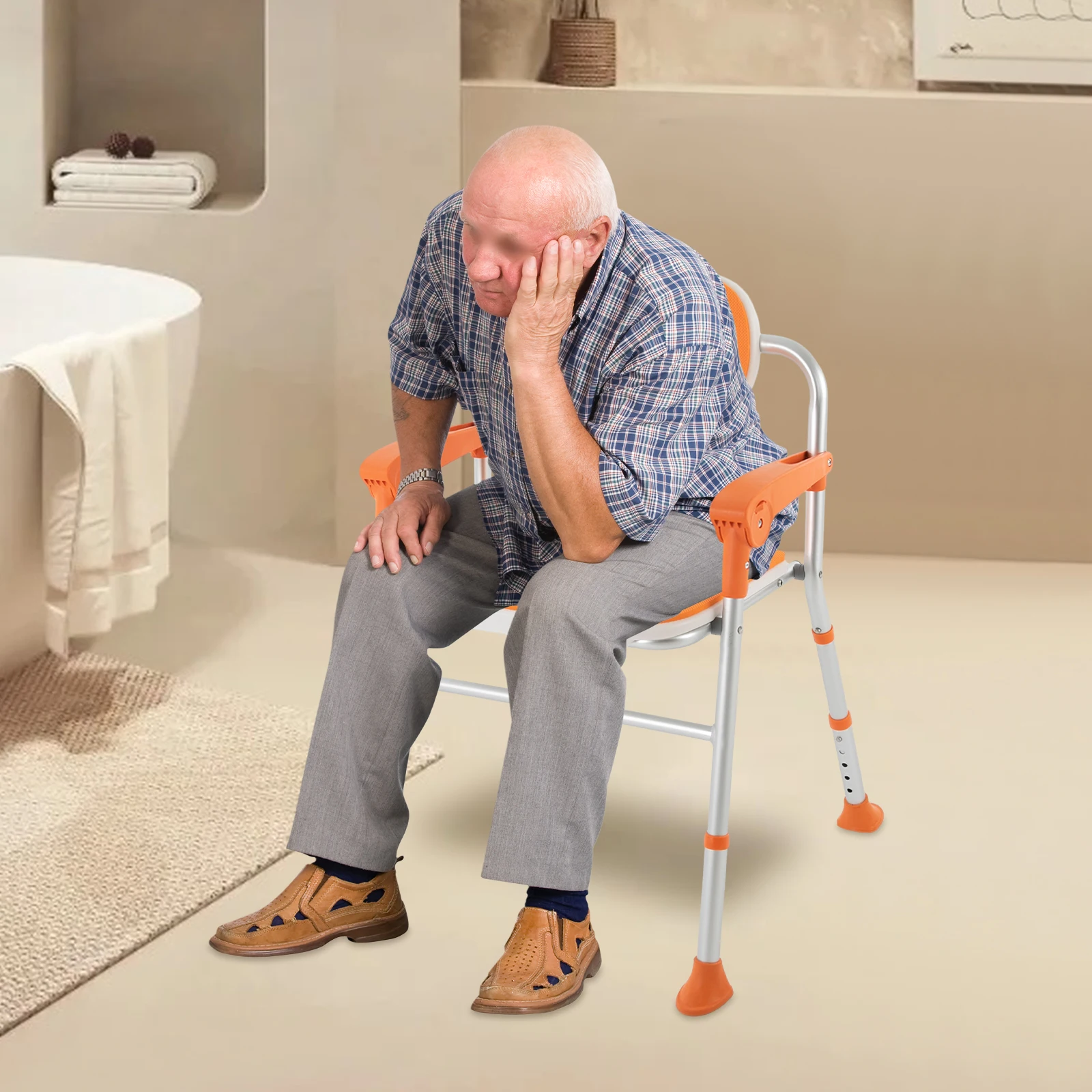 Foldable Shower Seat Shower Stool for Seniors Folding Bath Chair Heavy Duty Shower Chair with Armrests and Backrest for Hygiene 3