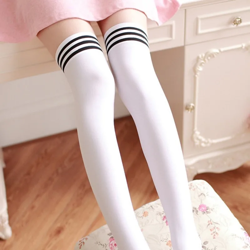 Description Picture 2 of itemThigh High Socks Striped Women Sexy Long Stockings Female Over Knee Socks Nylon Women's Leg Warmers