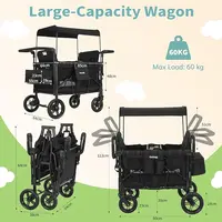 Wagon poussette tout-terrain 4 places, design pliable pousser/tirer avec rotation à 360° °   Roues avec auvent solaire réglable, sécurité à 5 points 4