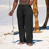 Men's Cotton Linen Pants Casual Loose Straight Pants Lightweight Drawstring Beach Trousers Mens Trousers 3
