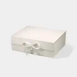 Elegant Black and White Magnetic Closure Luxury Gift Boxes, Deep A4 Size - 33x25.5x11.5cm (Ivory with Ribbon)
