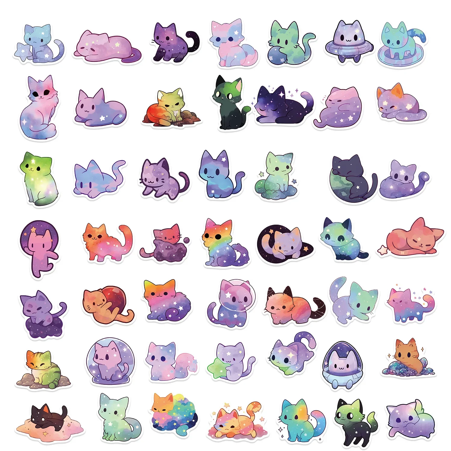 Decorative Stickers 10/30/50Pcs Starry Cat Waterproof Graffiti Sticker for Luggage Cup Guitar Laptop