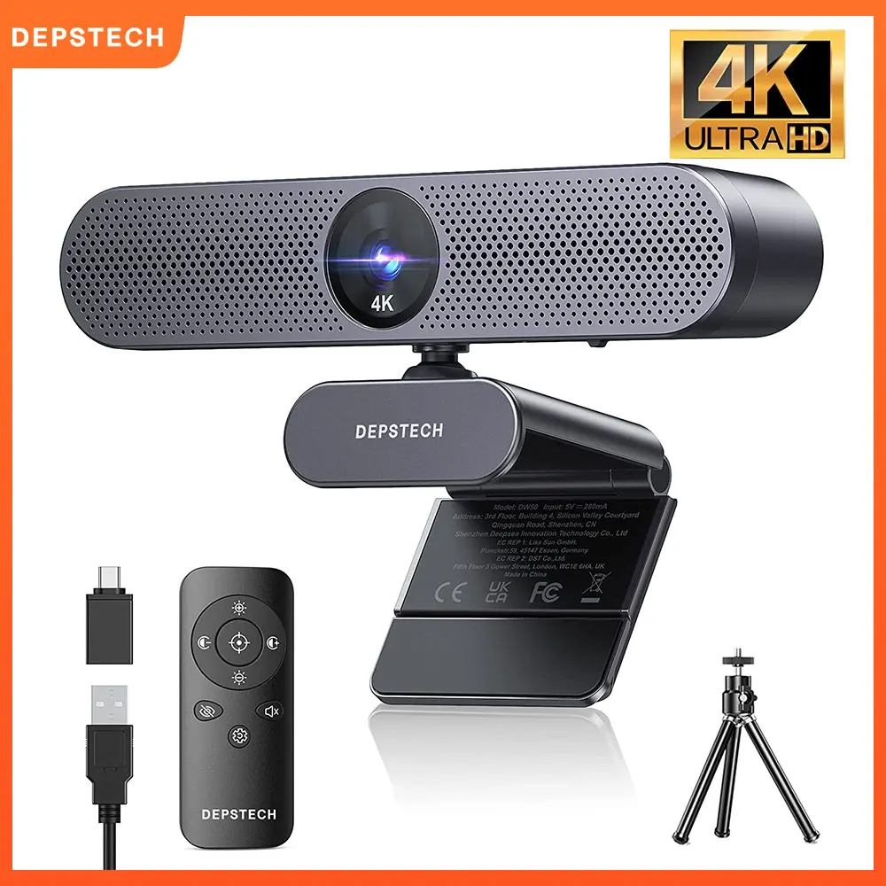 DEPSTECH DW50 Pro 4K Webcam - Ultra HD Met Afstandsbediening, Autofocus En Ruisonderdrukking