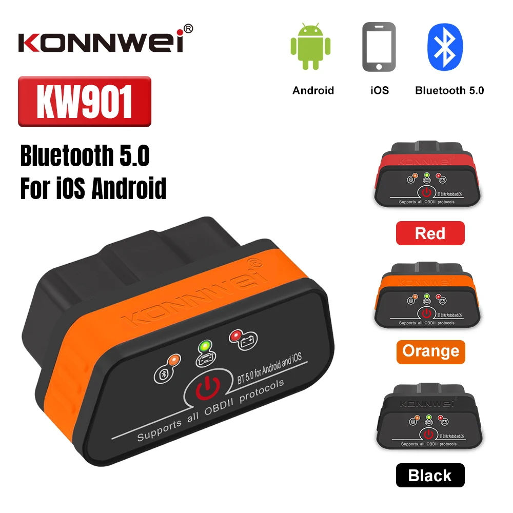 2026 neue KONNWEI KW901 ELM327 V 1,5 Bluetooth 5,0 Auto Auto OBD2 Scanner Android/IOS Auto Diagnose Werkzeug Code Reader pk Vgate ICAR2