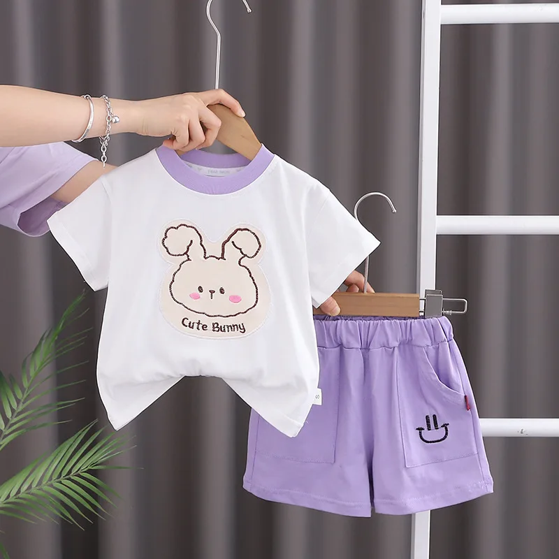 

Toddler Girl Outfits Summer Baby Girls Clothes 3 Years Cartoon Rabbits Short Sleeve T-shirts Shorts Two Piece Sets for Hospital