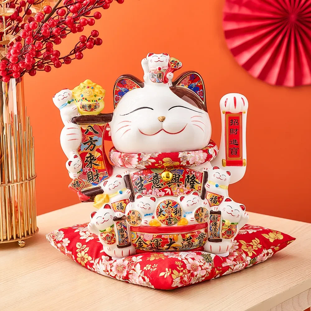 Ceramica Maneki Neko Lucky Cat Home Decor Waving Hand Cat Feng Shui Ceramic Fortune Cat Statue Kawaii Room Decor Accessori