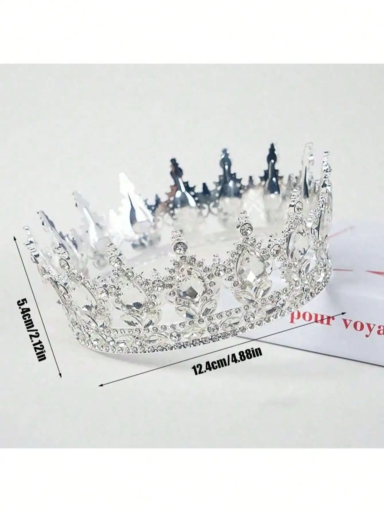 Elegant Silver Rhinestone Crown Cake Topper with Full Round Crystal Design