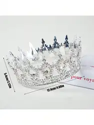 Elegant Silver Rhinestone Crown Cake Topper with Full Round Crystal Design - As picture (Burgundy)