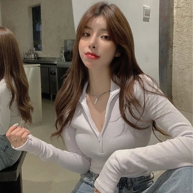 Women Long Sleeve Cropped Slim Fit T Shirts