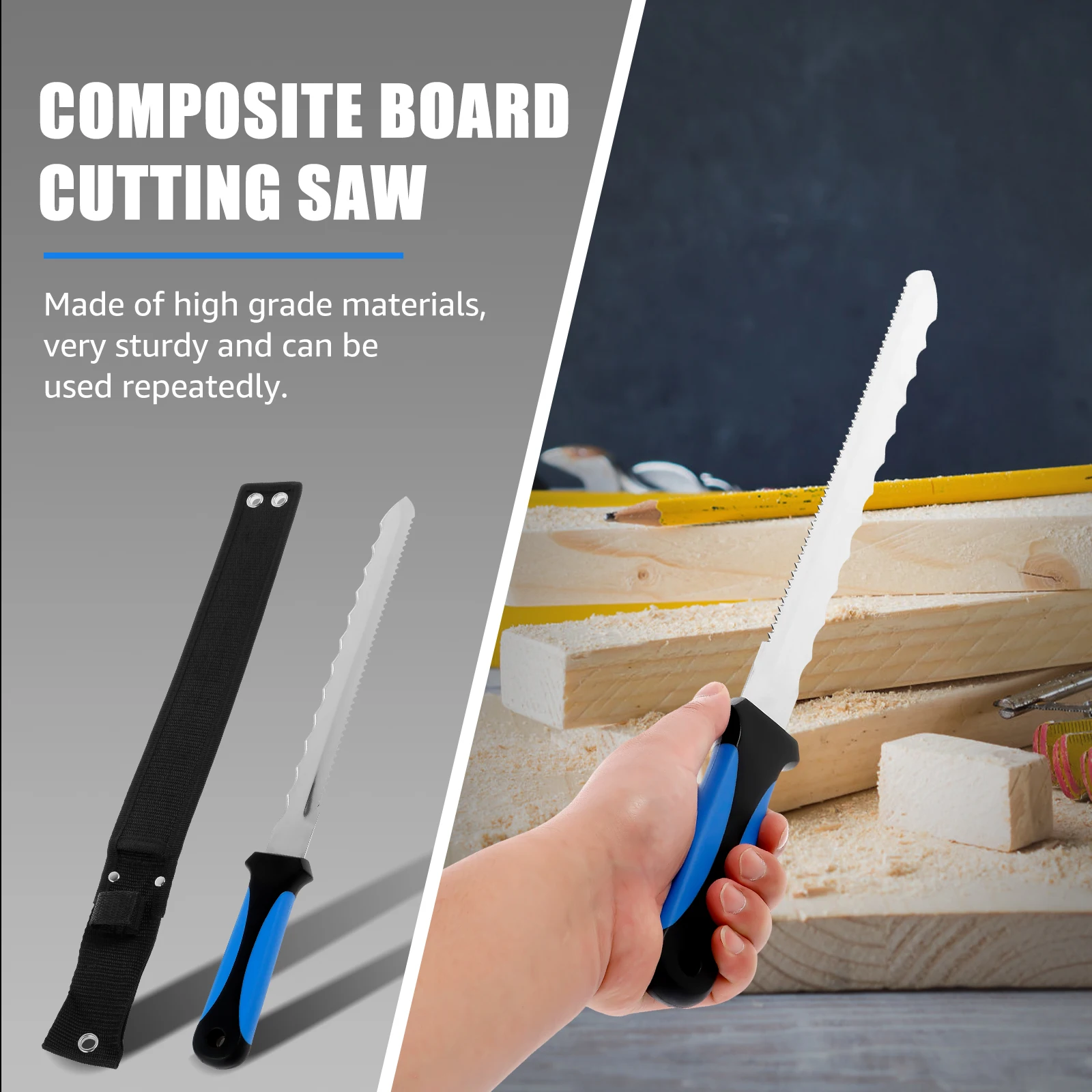 Insulation Knife with Nylon Sheath Stainless Steel Blade Cutter Double Sided Serrated Duct Knife Tool for Cutting Wool Foam folding utility knife
