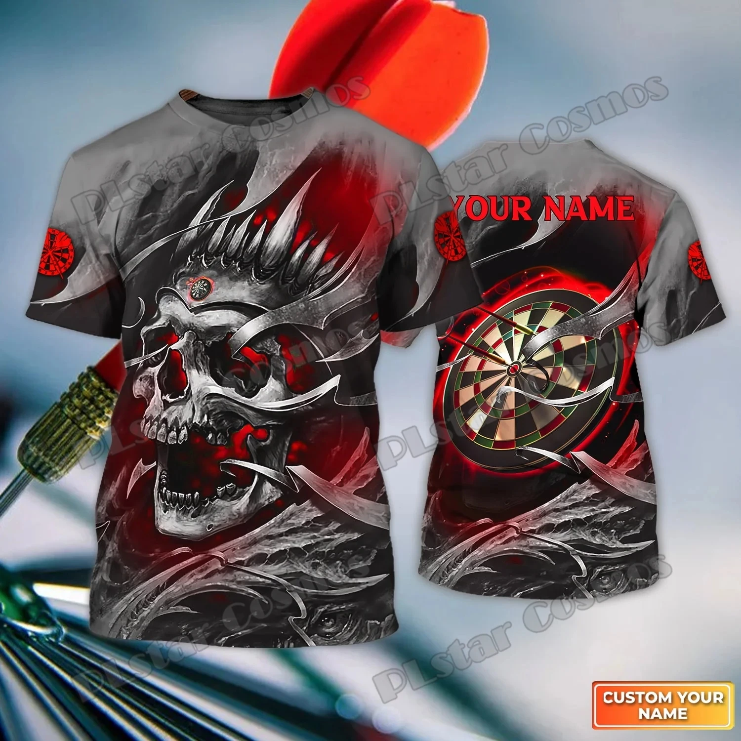 Personal isierte Name Schädel Darts cheibe mehrfarbig 3d gedruckt Männer T-Shirt Sommer Unisex lässig T-Shirt Geschenk für Darts pieler dw253 – Detail 9