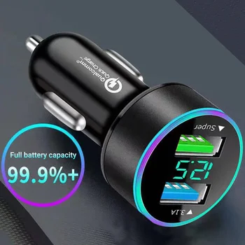 Caricabatterie per auto digitale USB a 2 porte da 120 W con tensione in tempo reale, caricabatterie super veloce QC3.0 per telefoni, adattatore per accendisigari per auto