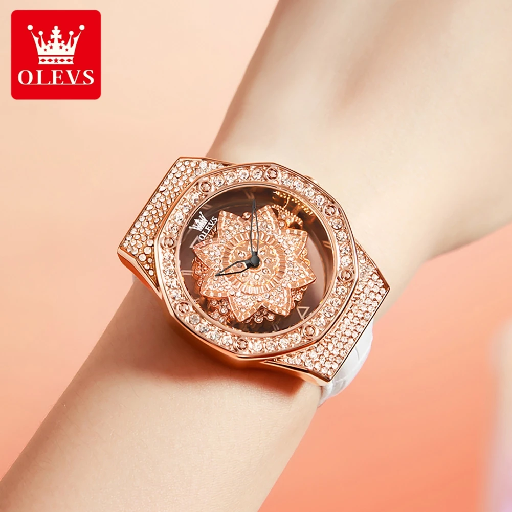 OLEVS Womens Watches Top Brand Luxury Rose Gold Quartz Watch for Women Fashion Leather Strap Waterproof Clock Relogio Feminino