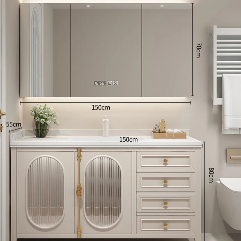 Oak American Bathroom French Cabinet Rock Ceramic Storage Vanity Unit Mirror Aesthetic Organizer Meuble Toilette Furniture
