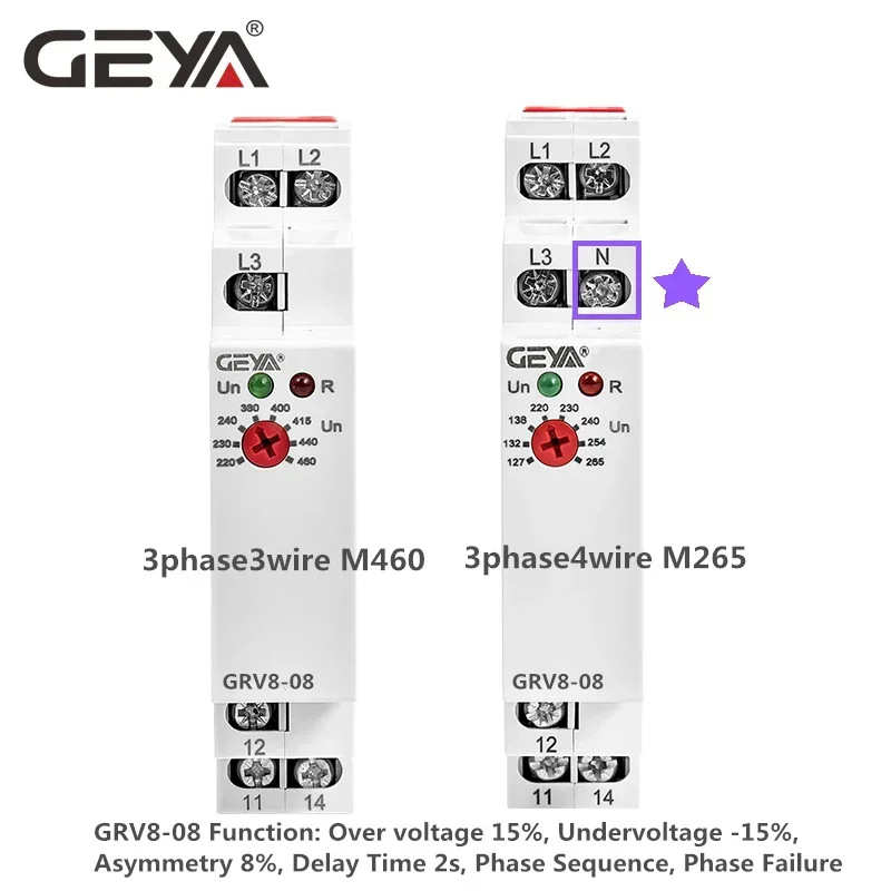 GEYA GRV8-08 Overvoltage Undervoltage Relay Phase Failure Phase Sequence Asymmetry Control Relay