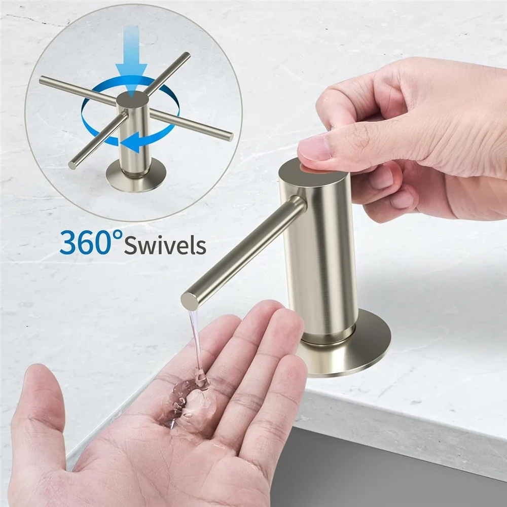 Brass Sink Liquid Soap Dispenser Kitchen Accessories Bathroom Metal Built in Detergent Dispenser with 100mm Tube/500ML Bottle