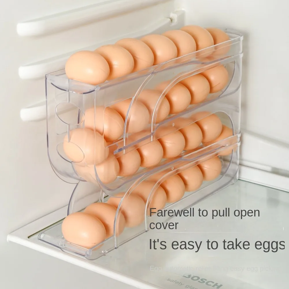 

Large Capacity Automatic Egg Roller Household 3 Layer / 4 Layer Refrigerator Egg Storage Box Space Saving Kitchen Dedicated