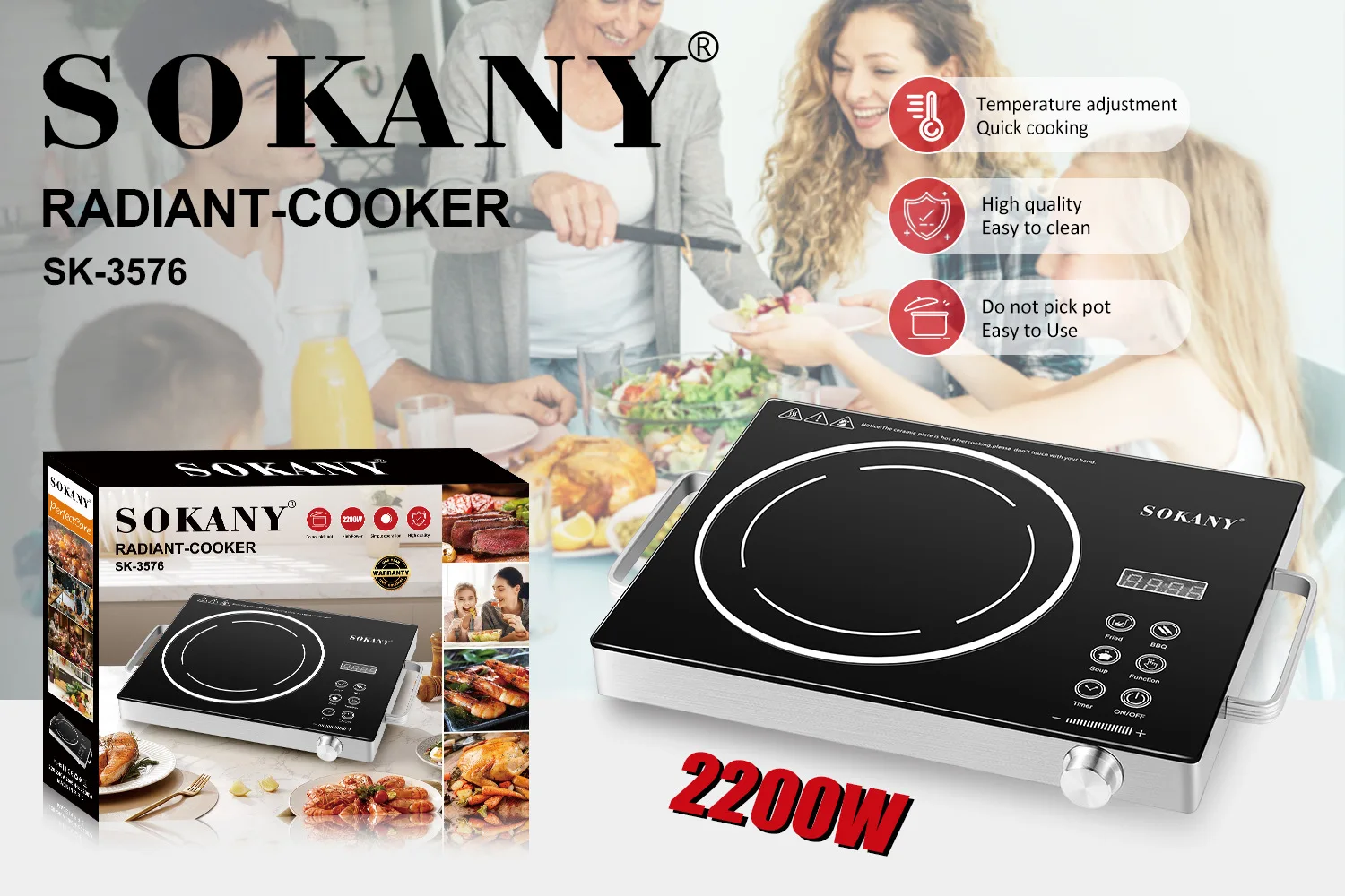SOKANY3576 Adjustable Temperature Closed Ceramic Electric Furnace for Household Multifunctional Cooking 3