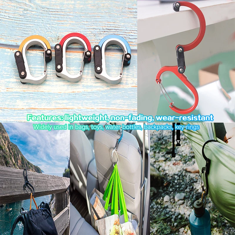 

Multi- Functional Carabiner Clip Outdoor Camping Multi Tool Fishing Acessories, Aluminum Alloy D Shape Buckle 360Rotating