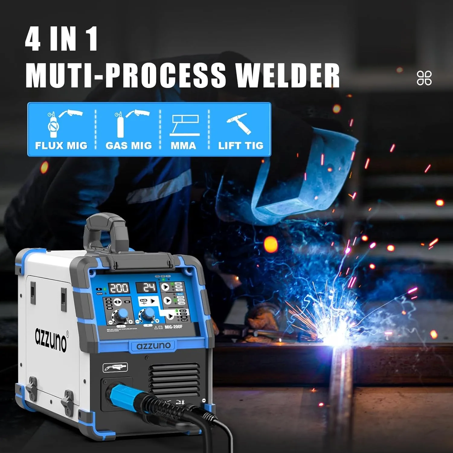 200A MIG Welder,110V/220V Dual Voltage multiprocess welder,Gas Gasless MIG Welding Machine,4 in 1 Flux MIG/Solid Wire/Lift TIG 2
