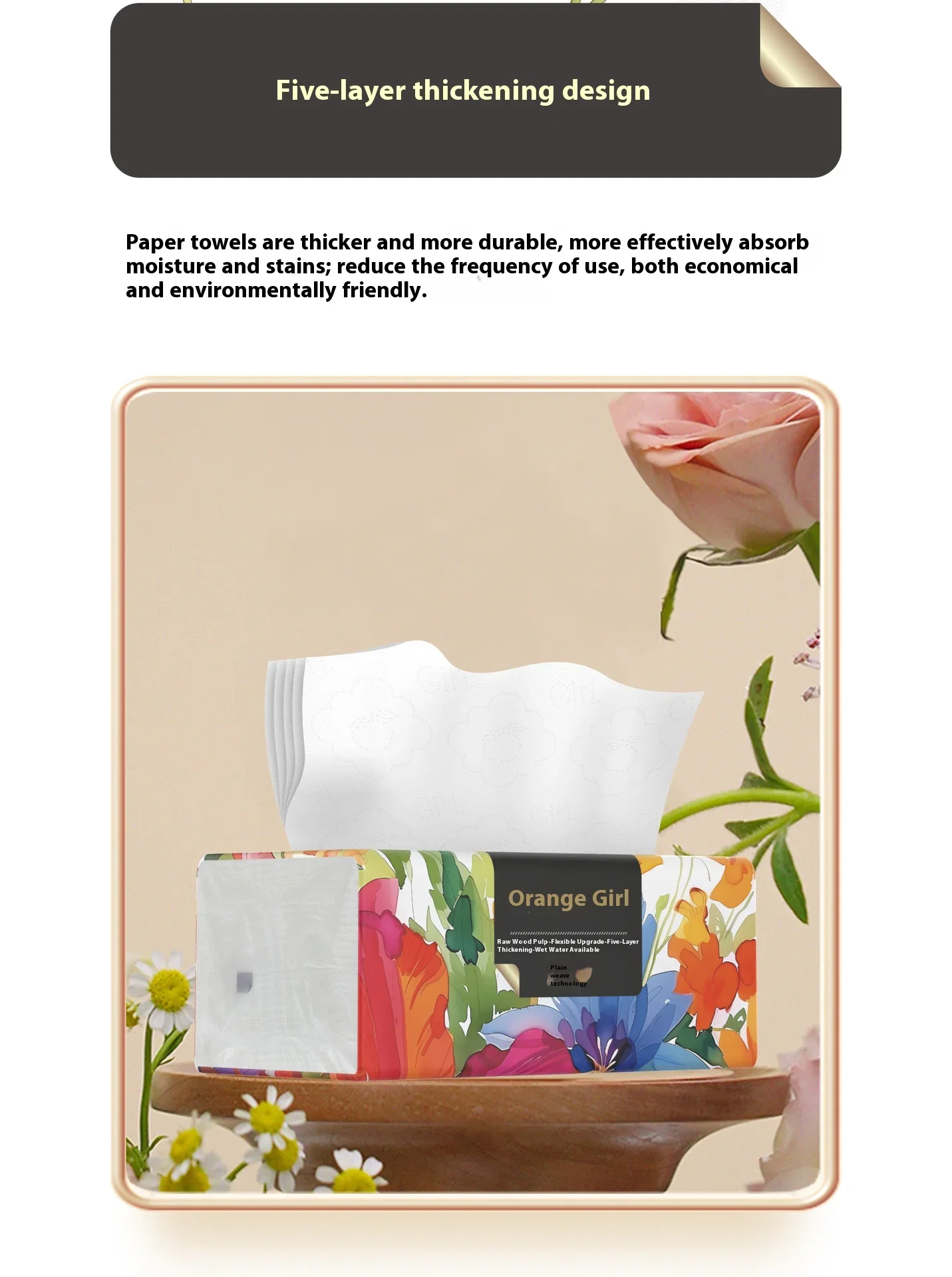 Large Pack of 400 Sheets of Original Wood Pulp Napkins Thickened Five Layers Can Be Wet Water Mother and Baby Facial Tissues