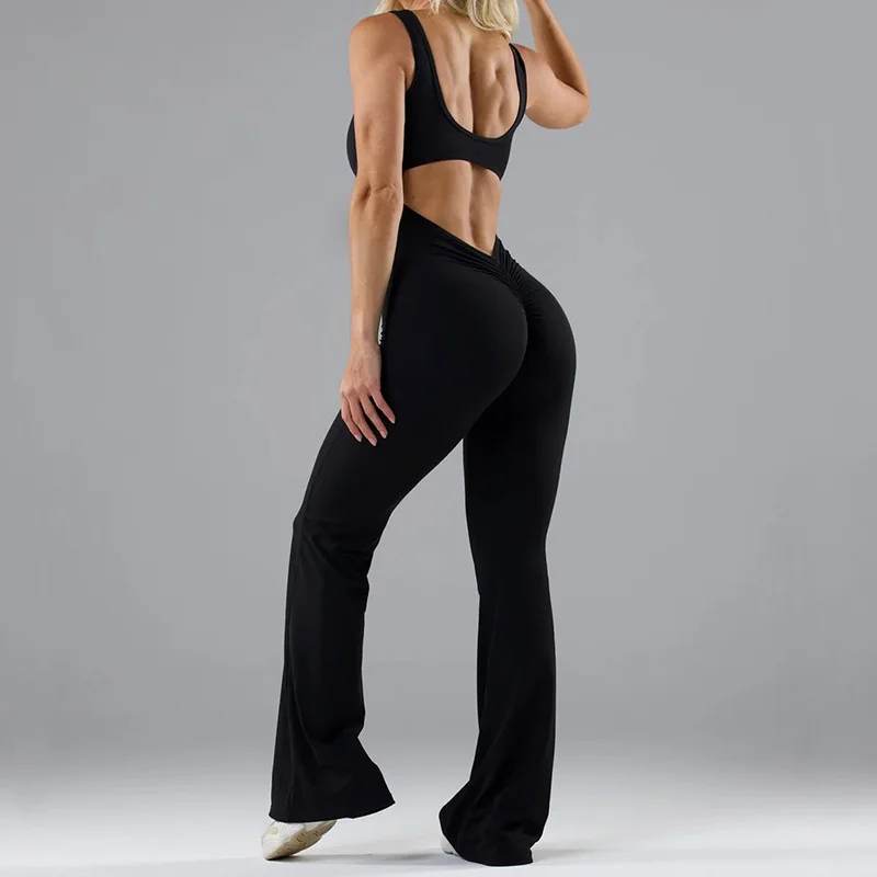 2024 Summer New Fashion Skinny Yoga Jumpsuits Women's Solid Color High-waisted Casual Hollow Out Sports Slim Straight Rompers