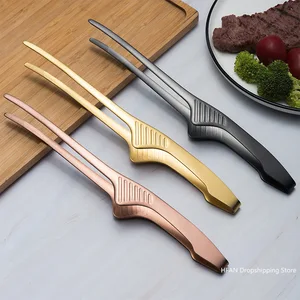 Korean Barbecue Clips Stainless Steel Grill Cooking Chef Tongs Kitchen Baking Bread Tweezer Outdoor Grilling Steak Clamp Tools