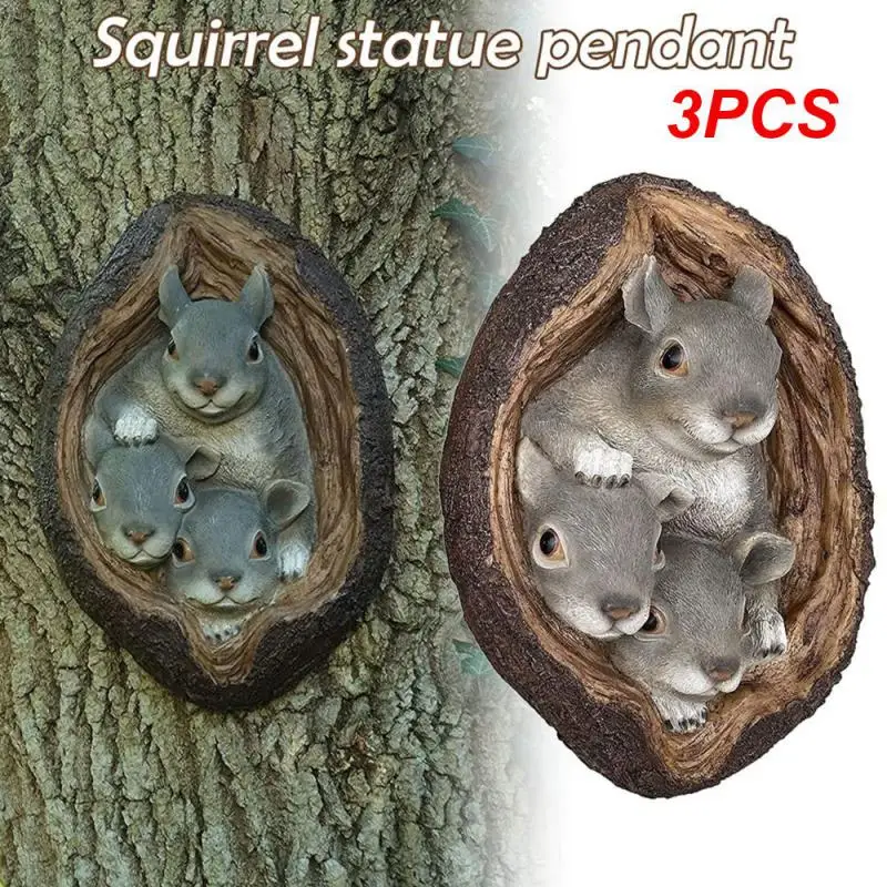 

3PCS Resin Squirrel Garden Statue Tree Hole Statues Gift Outdoor Courtyard Coffee Shop Ornaments Sculpture Art Decoration
