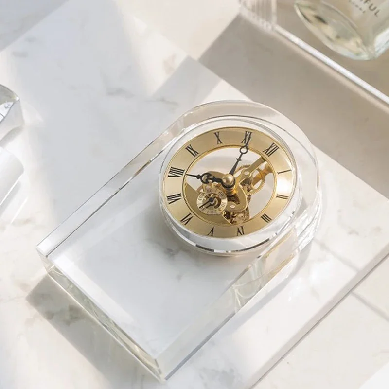 

Винтажные механические настольные часы с кристаллами, прозрачные простые настольные часы, металлические бесшумные настольные часы, украшение для гостиной и спальни