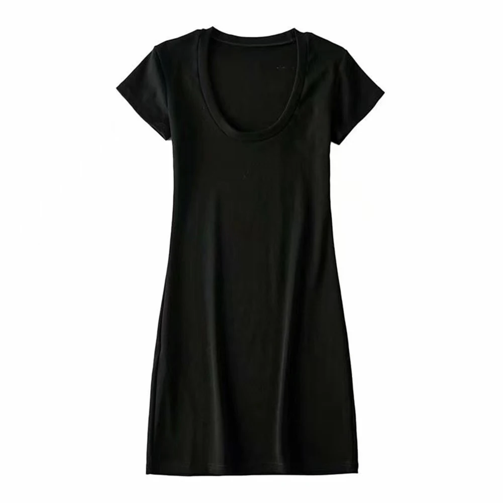 

Slimming Dress Women Dress Breathable Chili Elegant Fashionable Regular Short Sleeve Slim Fit Solid Color Fashion