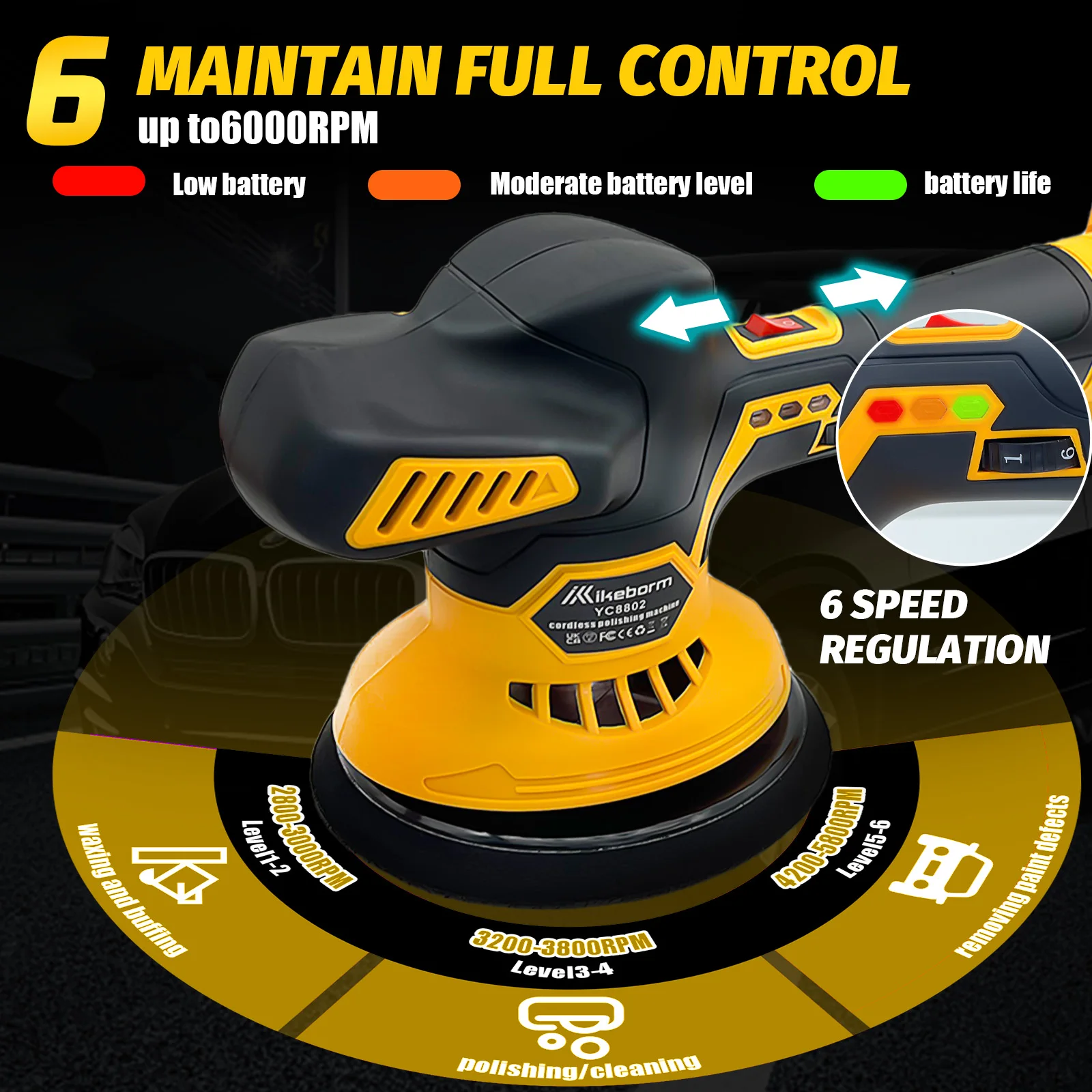 Cordless Car Buffer Polisher Compatible With Dewalt 20V Battery, Brushless Car Buffer for Car Polishing and Waxing(Tool Only) 3
