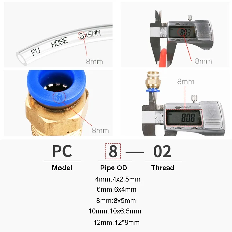 Pneumatické hadicové šroubení PC/PCF/PL/SL trubice 4mm 6mm 8mm nitka 1/8