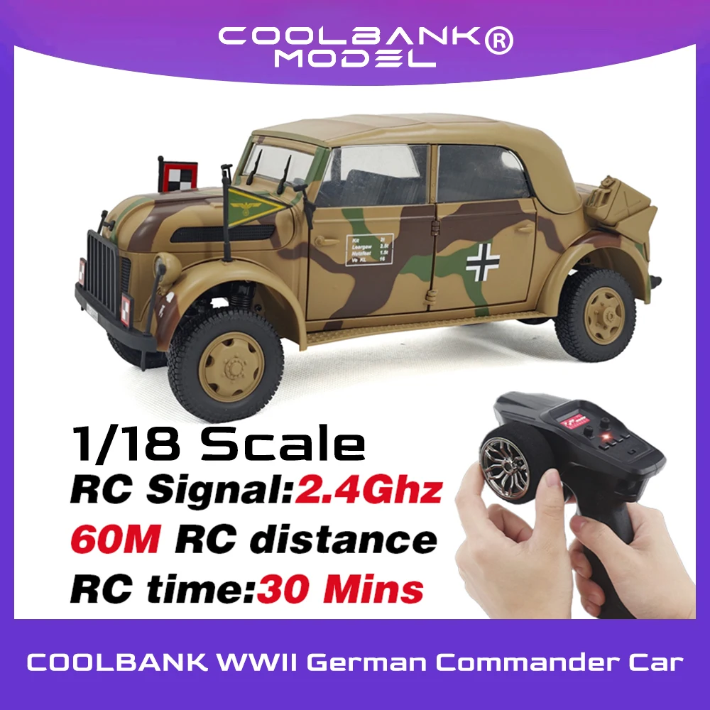 COOLBANK 제 2 차 세계 대전 독일 사령관 자동차, 군용 자동차 트럭 차량, 성인 소년 선물, 1/18 체중계, 2.4 Ghz 리모컨 자동차 장난감