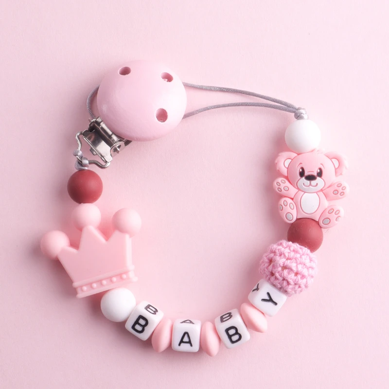 Custom Name Wooden Personalized Baby Pacifier Chain Silicone Bead Dummy Nipple Holder Guard Teether Pendant Newborn Gift Stuff