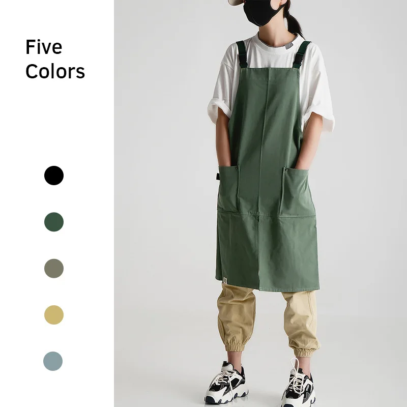 

Japanese Restaurant Canvas Bib Waterproof Coverall Overalls Apron Cotton Kitchen Cleaning Use Oil Resistant Long Wide Bib