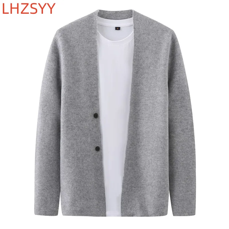 LHZSYY 남성용 캐시미어 재킷, V넥 니트 가디건, 캐주얼 루즈 탑, 청년 순수 울 스웨터, 따뜻한 고품질 코트, 가을 신상