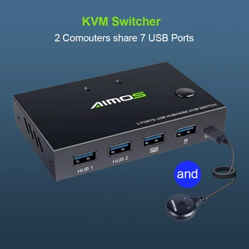 HDMI KVM 스위치 박스, 2 PC 공유 키보드 마우스 프린터 플러그, Ply 비디오 디스플레이, USB 스위치 분배기, 2 in 1 Out