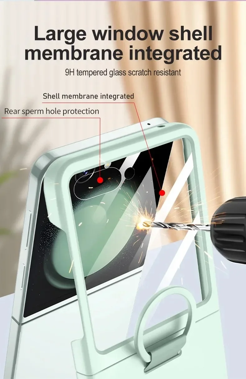 Liquid Silicone Original Ring Holder Case for Samsung Galaxy Zflip 6 Z Flip 5 6 Screen Glass Film 2in1 Shockproof Cover Z Flip 6_voghion.com