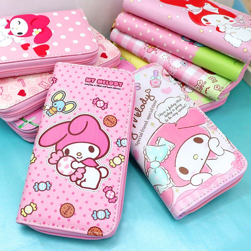 Sanrio My Melody Hello Kitty Anime wallet cartoon cute girl coin purse student storage mobile phone bag kids card holder gift leather wallets for women