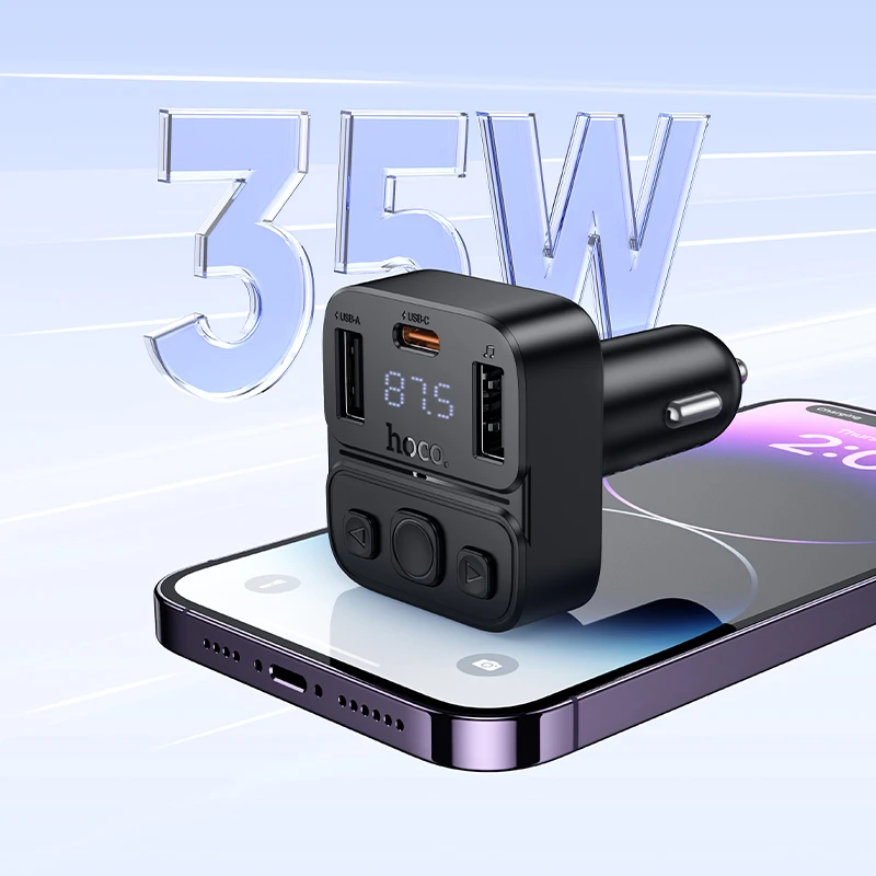 HOCO E87 35W High Power Car FM Transmitter with PD20W & 15W Fast Charging
