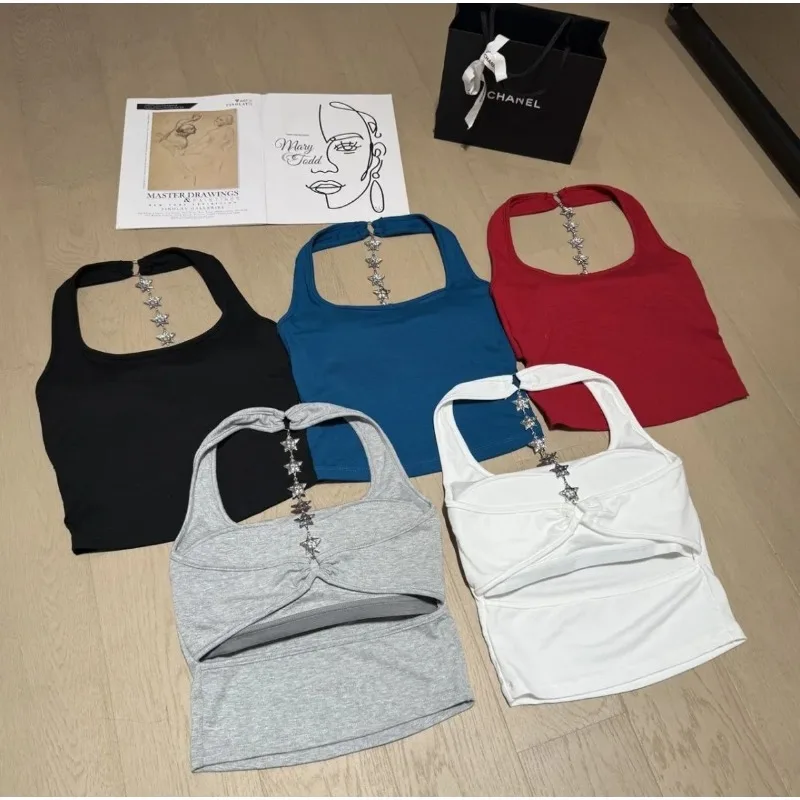 Sexy Hanging Neck Sexy Backless Tank Top Women Star Chain Chic Cutout Vest Jazz Dance Harajuku Y2K Cropped Top