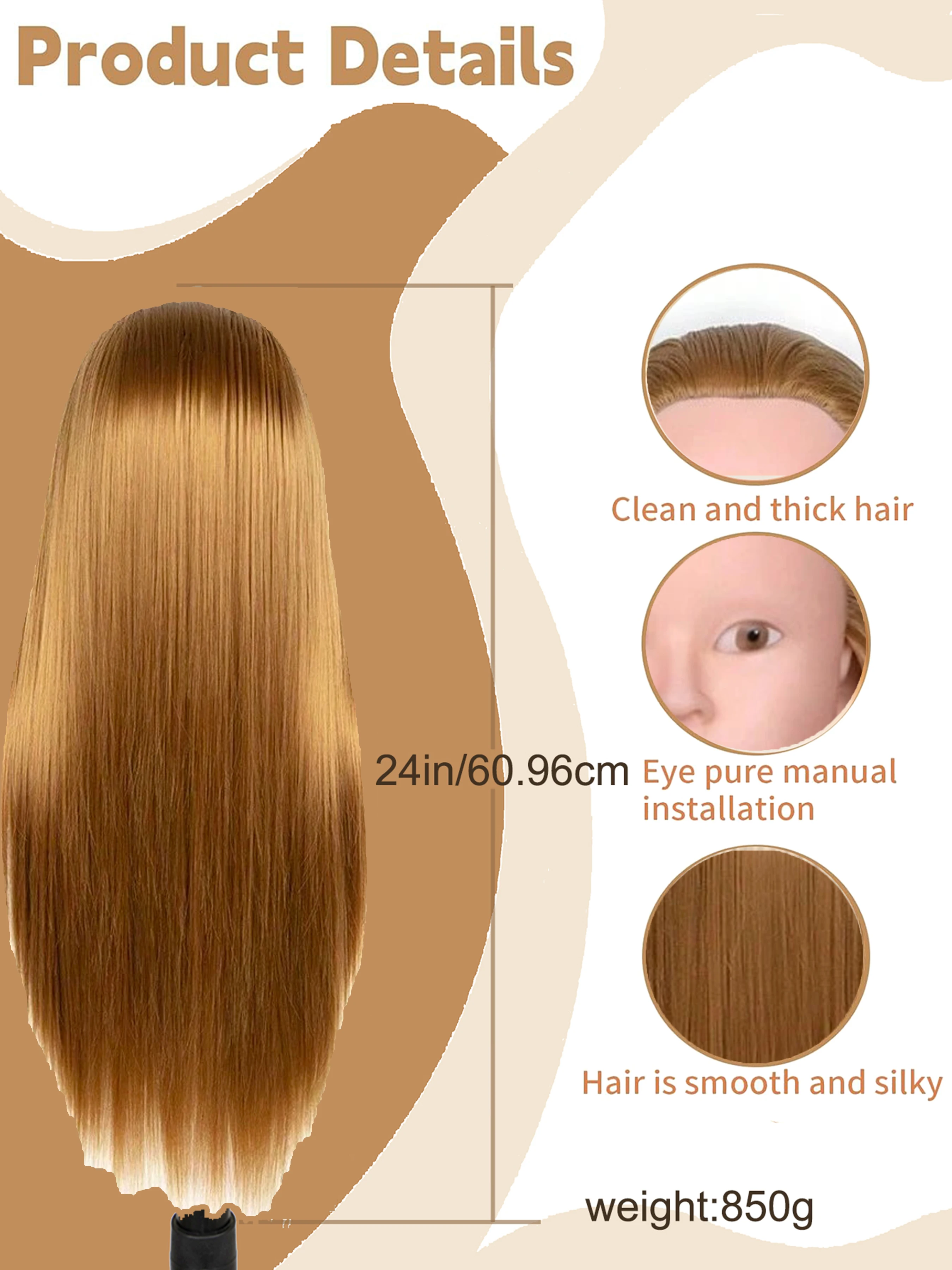 No makeup Mannequin Head Hair Styling Training Manikin Cosmetology Doll Head Synthetic Fiber Hair and stand 2pcs