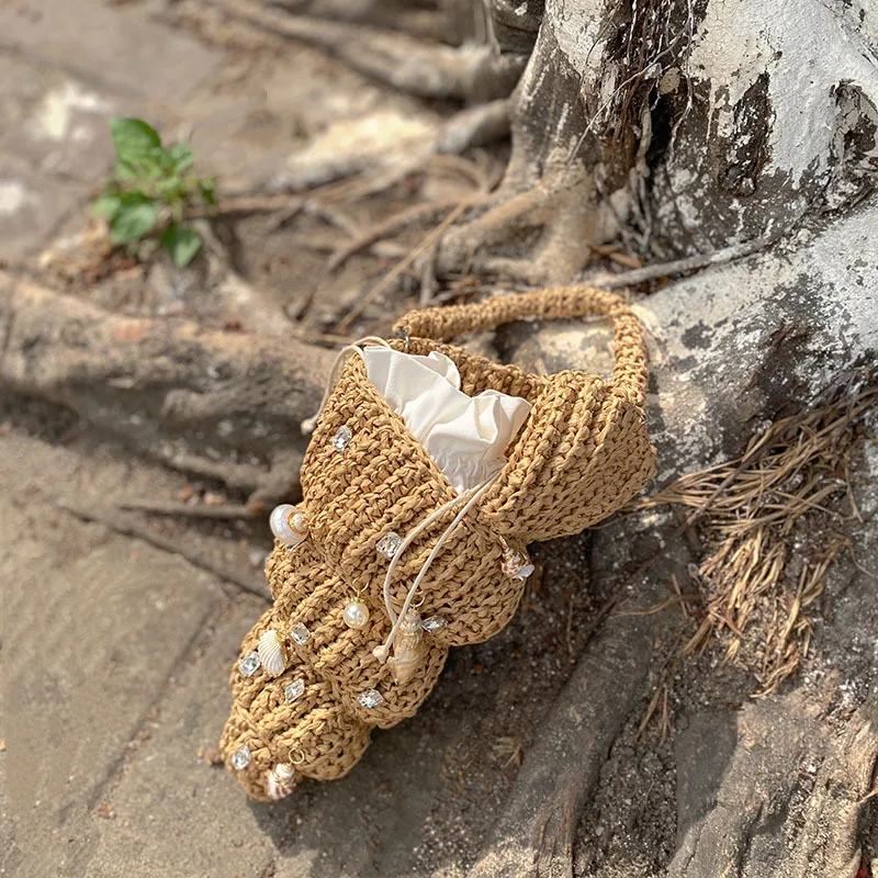 NEW diamond shell Shaped Straw Women Shoulder Bags Paper Woven Crossbody Bag Funnuy Cute Summer Beach Bag Small Female Purses